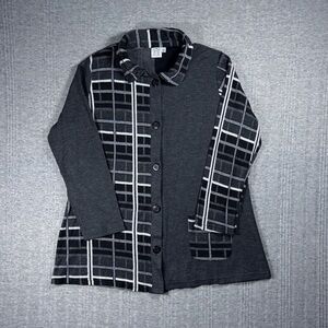 Parsley and Sage Tunic Shirt Button Up Long Sleeve Plaid Gray Black Women’s L